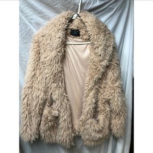 NWOT TEDDY FUR HOODED COAT LARGE TAN